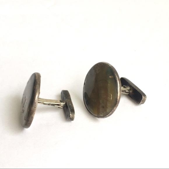 Vintage Sterling Silver Abalone Shell Cuff Links Mexican Made Western Mens - Picture 3 of 8